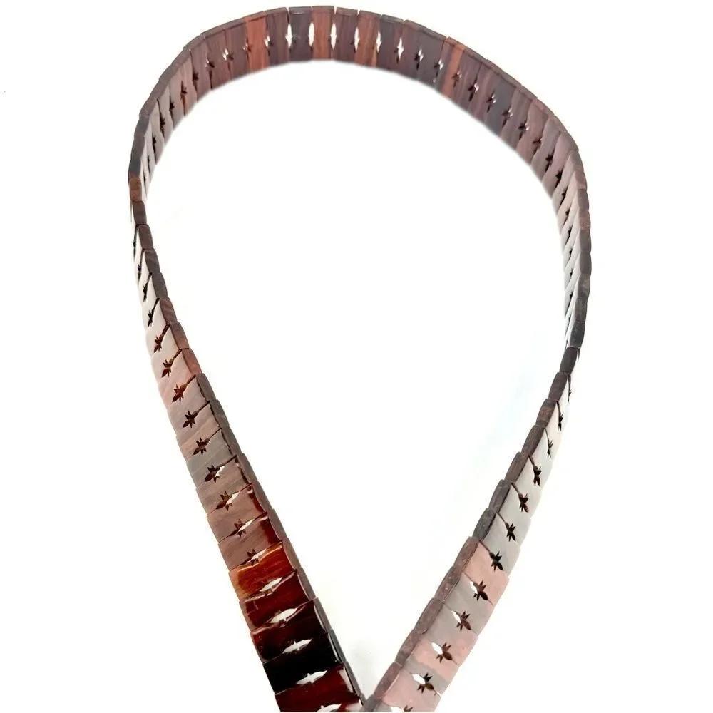 Vintage Brown All Wood Adjustable Size Star Slit Wood Buckle Belt
